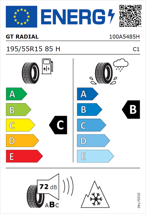 Tyre Label for GT Radial 4Seasons 195/55R15 85H