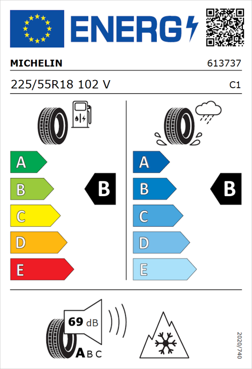 Tyre Label for Michelin CrossClimate 225/55R18 102V