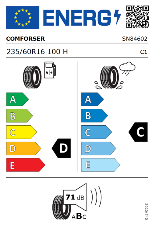 Tyre Label for Comforser CF1000 235/60R16 100H