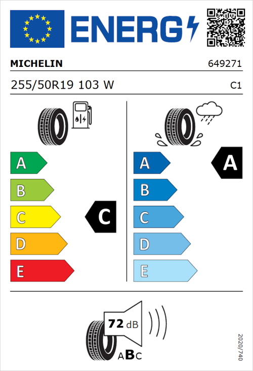 Tyre Label for Michelin Pilot Sport 4 SUV 255/50R19 103W