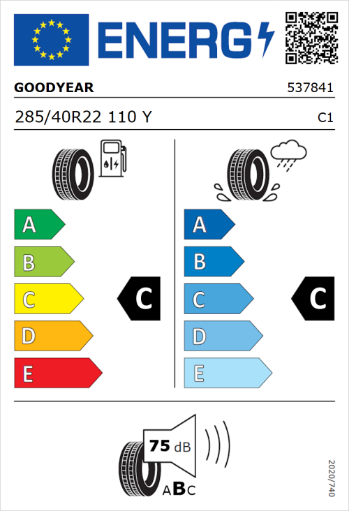 Tyre Label for Goodyear Eagle F1 Asymmetric SUV 285/40R22 110Y