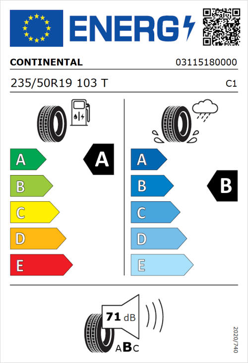 Tyre Label for Continental EcoContact 6 235/50R19 103T