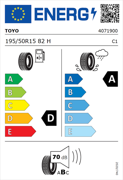 Tyre Label for Toyo Proxes Comfort 195/50R15 82H