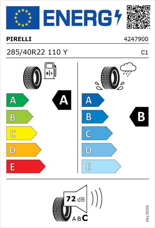 Tyre Label for Pirelli Scorpion Zero All Season 285/40R22 110Y